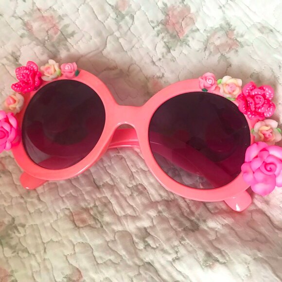 Girls Big Pink Dress Up Sunglasses with Flowers Beach Summer Vacation Floral - Picture 3 of 9